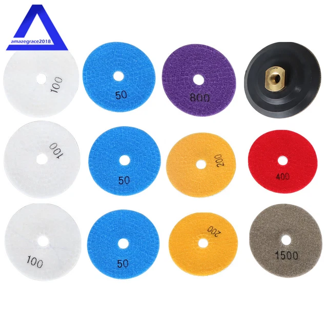Wet/Dry Diamond Polishing Pads Set of 11+1 Backer Pad For Granite 4 inch