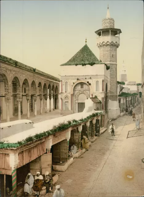 Tunis. Rue Dar el Bey et Hôpital Sadiky. PZ vintage photochromie, Tunisie phot