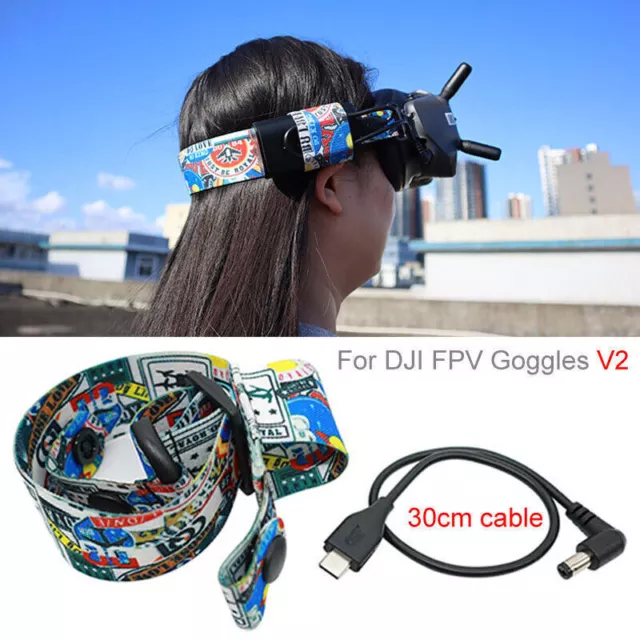 Adjustable Head Strap HeadBand w/ Battery Hole 30cm Cable for DJI FPV Goggles V2