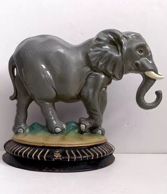 VINTAGE CAST IRON ELEPHANT DOOR STOP BY UPPER DECK  LARGE  10”x 13”   RARE