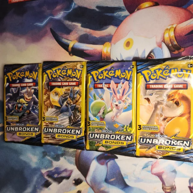 ⚡ Lot of (4) Pokemon Sun and Moon Unbroken Bonds 3 Card Booster Pack new sealed