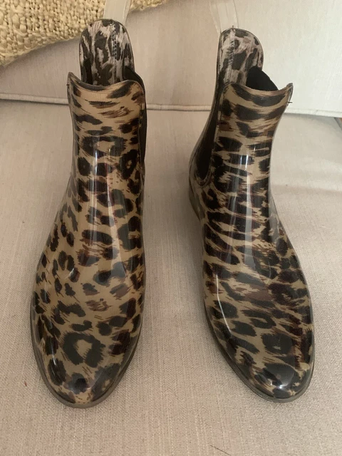 J Crew Chelsea Leopard Print Ankle Rubber Rain Boots Sz 9