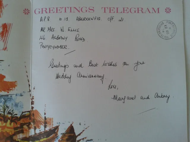 POST OFFICE vtg Ron Atkinson Greetings Telegram harlequins Pontycymmer Oct 1974 5