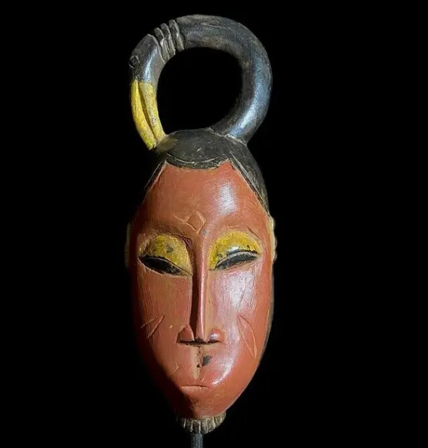 African mask antiques tribal art Face vintage Wood Original west Guro Gu-8646