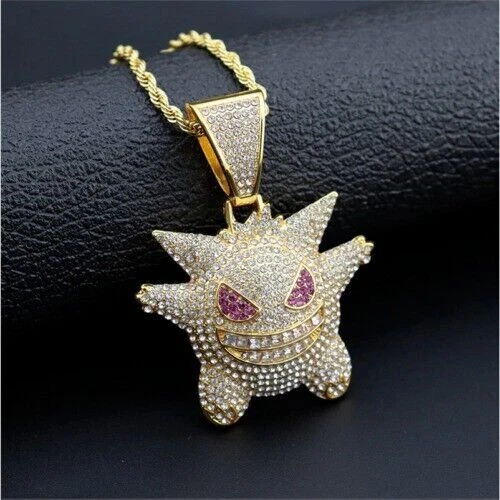 Pendentif Moissanite Pokémon Ganger en Argent Plaqué Or Jaune 14K 2.50Ct...