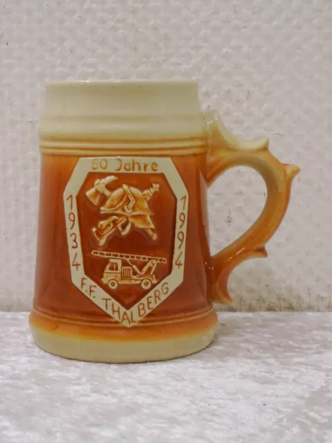 60 Jahre Feuerwehr Thalberg Keramik Bierkrug - Vintage 1994 - Souvenir Andenken