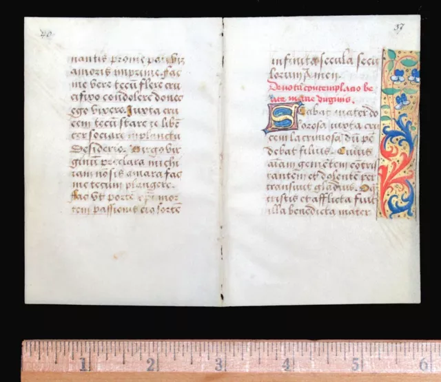 c. 1500 MEDIEVAL BOOK OF HOURS BIFOLIUM LEAVES, FRANCE, ILLUMINATED MANUSCRIPT c. 1500 MEDIEVAL BOOK OF HOURS BIFOLIUM LEAVES, FRANCE, ILLUMINATED MANUSCRIPT