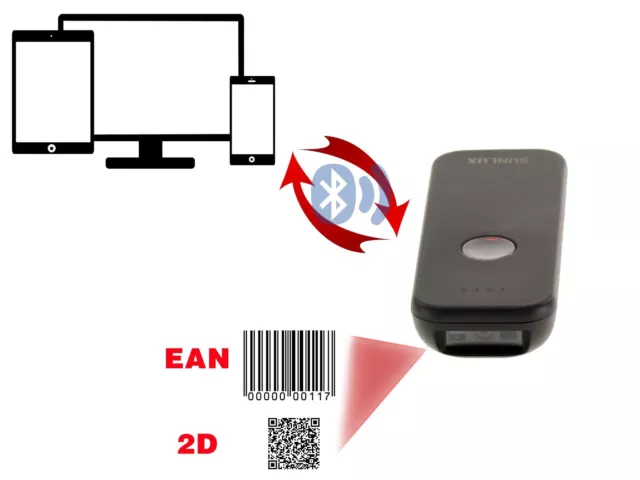 Douchette Bluetooth PC GSM Codes Barres 1D UPC EAN GS1  2D QR Code DataMatrix 3