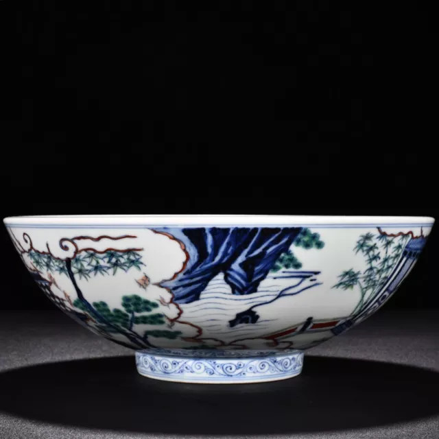 11" Old Antique ming dynasty Porcelain xuande mark Doucai character story bowl