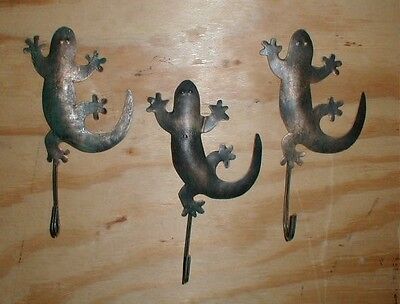 Gecko Key hooks (3) Iron 7.5" Handmade Keyholder Craft Geico Gecko KeyHooks 3