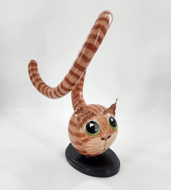 Daphne Skaar Handpainted Folk Art Large Cat Gourd Sculpture Signed Whimsical
