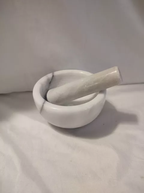 Granite Mortar and Pestle with White Marble Finish Set  4.5" Diameter