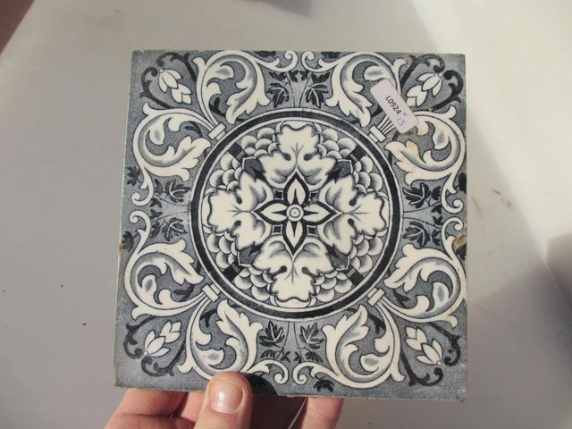 Antique Ceramic Tile Vintage Floral Art Nouveau Flowers Old Leaf