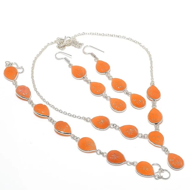Orange Karneel Edelstein Handarbeit 925 Sterlingsilber Schmuck Set Ostern