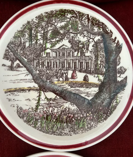 Set of 4 Vtg. Vernon Kilns "Bits of the Old South" Luncheon Plates All Different 3