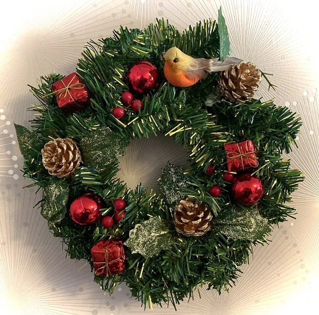 Christmas Artificial 30 cm Spruce wreath Indoor /Outdoor Graveside Home Robin