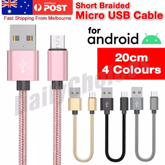 3x 1x 20CM Short Braided Micro USB Cable Fast Sync Charging Data Transfer Cable