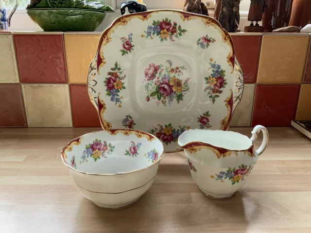 Adderley Floral Bone China Sugar bowl, Milk Jug & Cake Plate