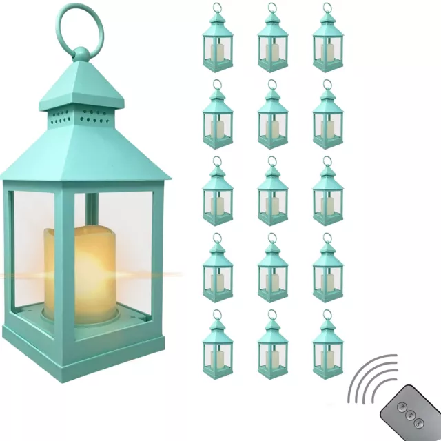 LED Lantern - Set/16 - Teal Decorative Lanterns with Flameless Candles & Remo...