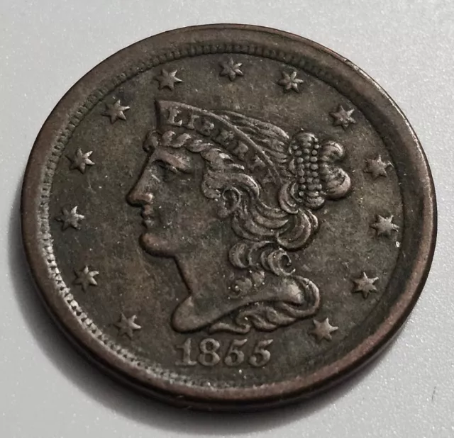 United States 1855-P Philadelphia Braided Hair Half Cent  1/2C