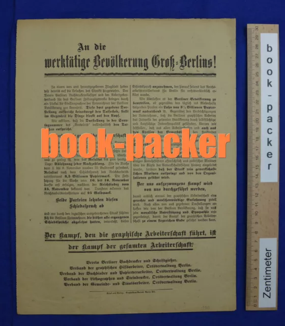 Original Flugblatt aus dem Arbeitskampf im graphischen Gewerbe Berlin 1923 [#8]