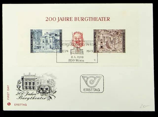 SEPHIL AUSTRIA 1976 200 YEARS BURGTHEATER WIEN CANCELLED FDC W/ 2v MS