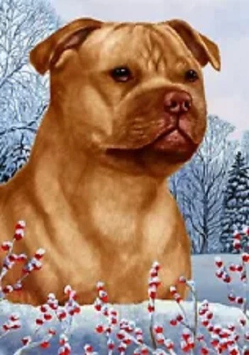 Winter House Flag - Orange Staffordshire Bull Terrier 15246