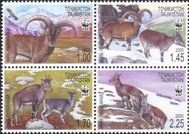 Tajikistan 2005 WWF Wildlife/Blue Sheep/Bharal/Animals/Nature 4v block (n16195)