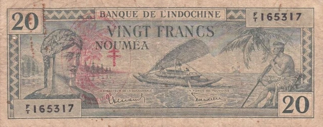 #French New Hebrides Colony 20 Francs 1945 P-7 AF+ Nouvelles Hébrides