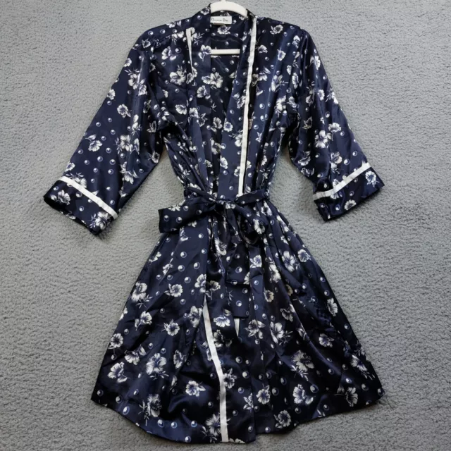 Vintage Christian Dior Robe Women's Size Small Blue Floral Short Satin