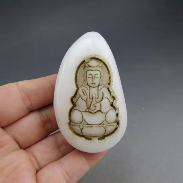 Chinese,jade,noble collection,white jade,original stone,guanyin,pendant  L(521)