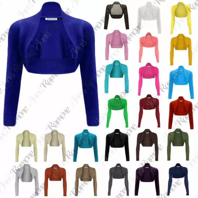 Femmes Plaine Ouvrir De face Longue Manches Boléro Shrug cropped Cardigan Haut