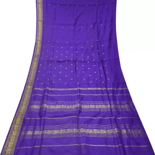 Vintage Blu Sari 100% Pura Seta Zari Intrecciato Pavone Bordo 4.6m Craft Tessuto