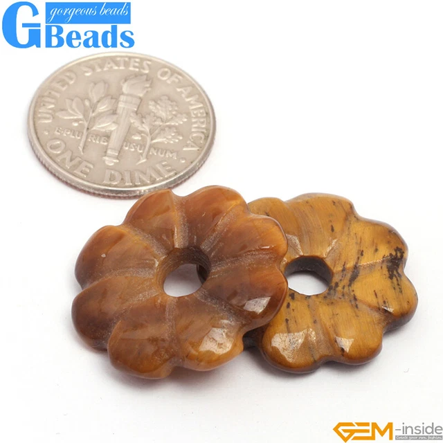 Donut Natural Flower Shape Beads Red Jasper Tiger Eye Gemstone Pendant Jewelry