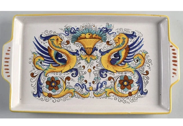 Deruta Italy Pottery RAFFAELLESCO Dragons Tray Platter 15 3/4 x 8 3/4
