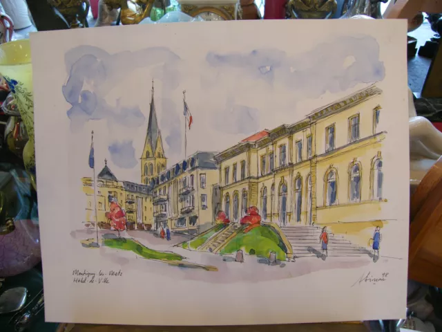"Montigny les Metz Mairie A Simon Watercolor 1926-2014 1998 Lorrain Artist"