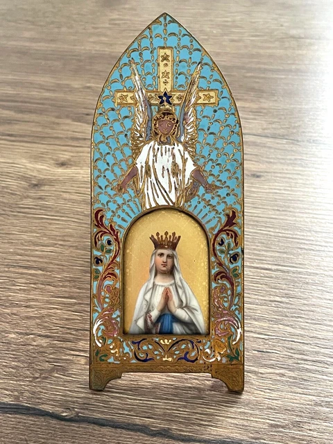 Broche Ancienne à Motif Religieux (Vierge) - Métal Argenté Lourd - Occasion - Fabriquée En France