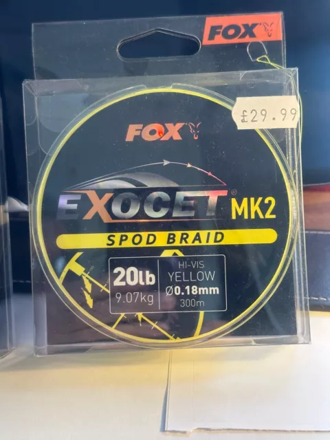 Fox Exocet Mk2 Spod Braid 20LB 300m Yellow