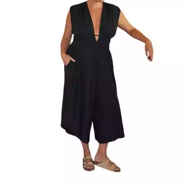New! Anthropologie Women's Willow Wide Leg Jumpsuit Plus Size 2X Black