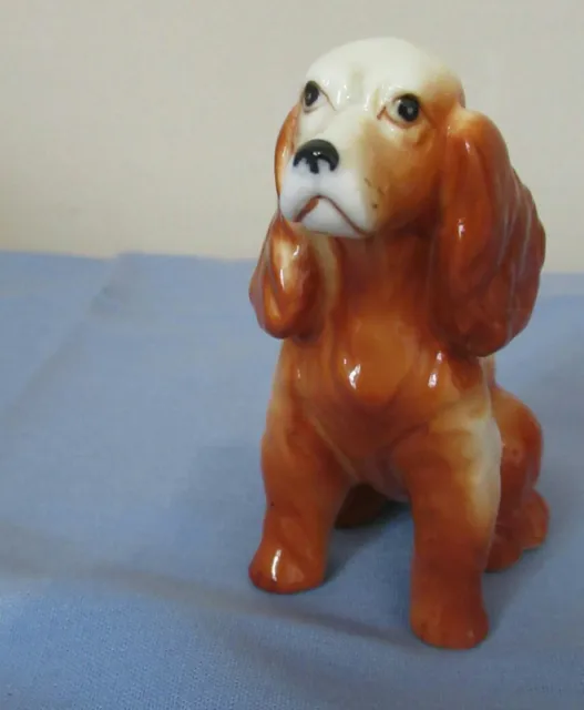 Vintage Small Ceramic Spaniel Dog Figurine Ornament 8 Cms