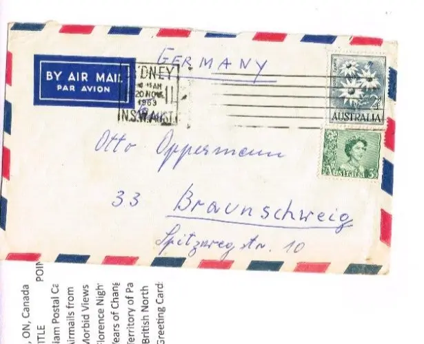 1963 Airmail 2/3 cover Sydney to Germany