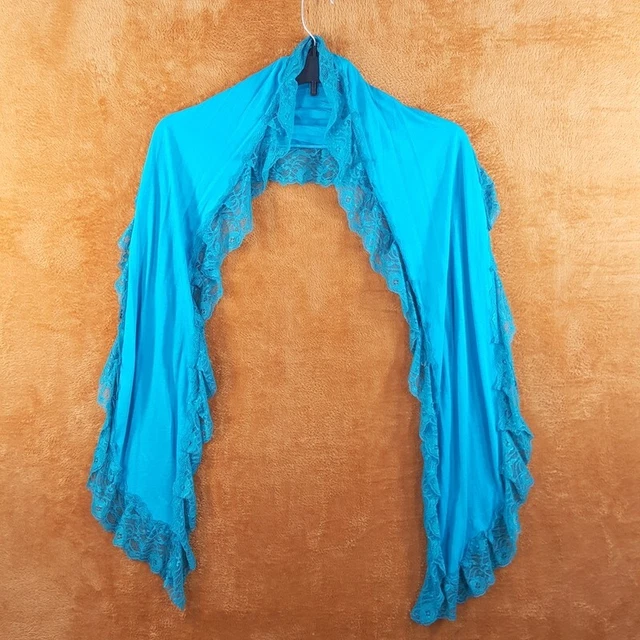 POTTERY BARN Womens Scarf Blue Lace Long Rectangle Rayon Knit
