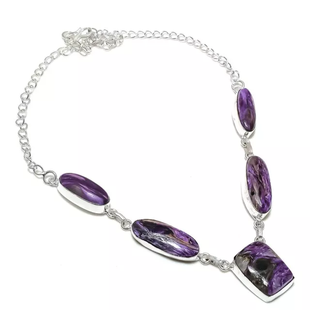 Russian Charoite Gemstone 925 Sterling Silver gift Jewelry Necklace 18" r746