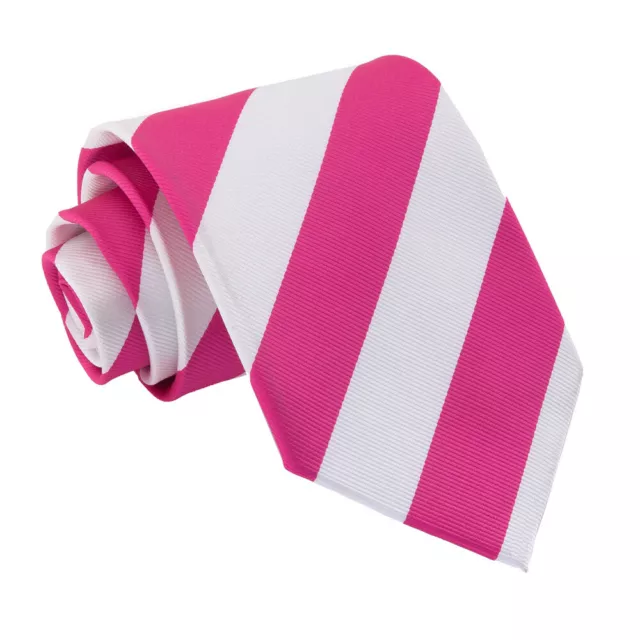 Hot Pink & White Tie Woven Striped Mens Formal Classic Necktie by DQT