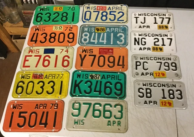 (14) Vintage Wisconsin  Motorcycle  License plate Lot