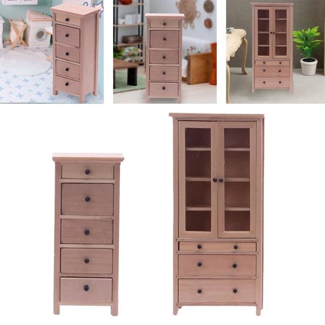Maison De Poupée En Bois Commode Miniature Maison Poupée échelle 1/12 - Style Victorien Bois Blanc - Meuble Rangement 9,7x4,2x8,6cm - Odoria Petite Commode Bois