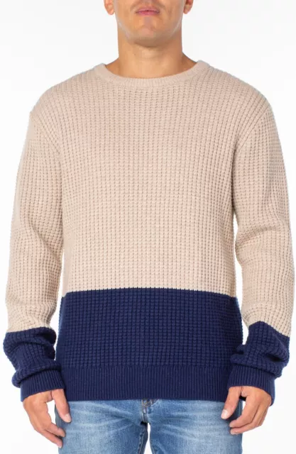 Sanctuary Men's Khaki/Navy Colorblock Waffle-Knit Sweater - Sz 2XL - NWT