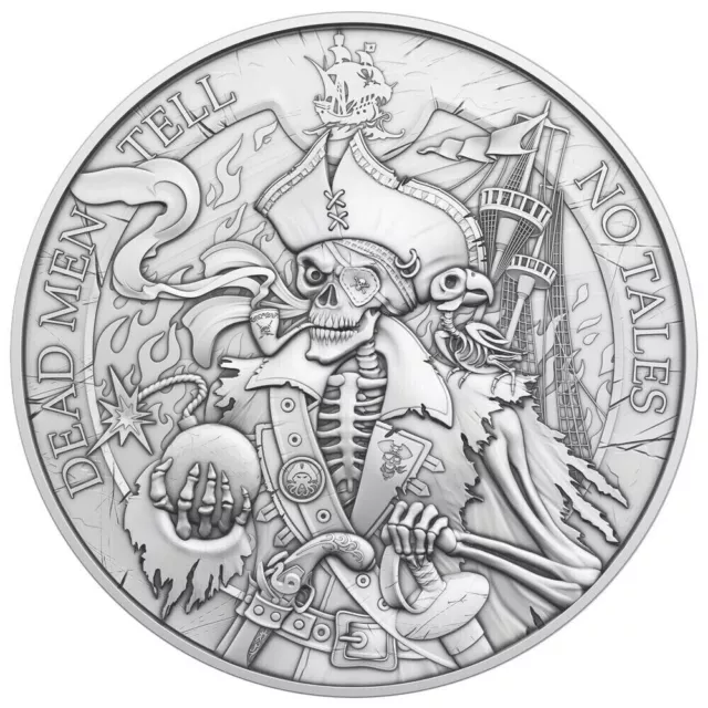 Dead Men Tell No Tales Caribbean Pirate Skeleton 1oz Fine Silver Coin BU