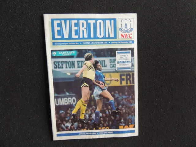 Everton v Manchester City 17 December 1989 Matchday Programme Barclays League 1