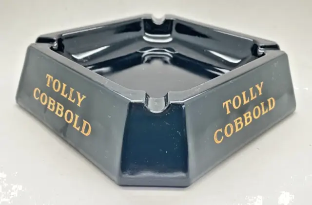Tolly Cobbold Heavy Black Glass Ashtray -  Ash Tray Pub Bar Home Beer Ale Bitter